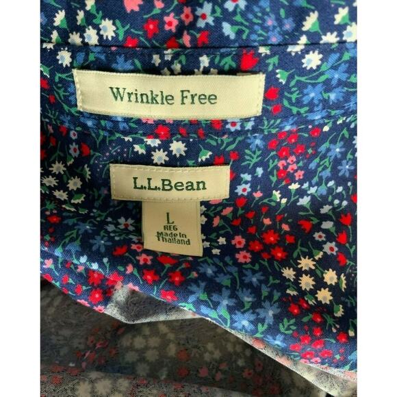 L.L Bean Shirt Women Large Multicolor Wrinkle Free Floral Print Button Up Blouse - Picture 7 of 9